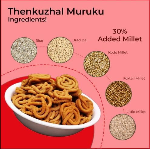 Raajali Foods | MultiMillet Thenkuzhal Murukku | 150 gm | Raajali Foods | MultiMillet Thenkuzhal Murukku | 150 gm |